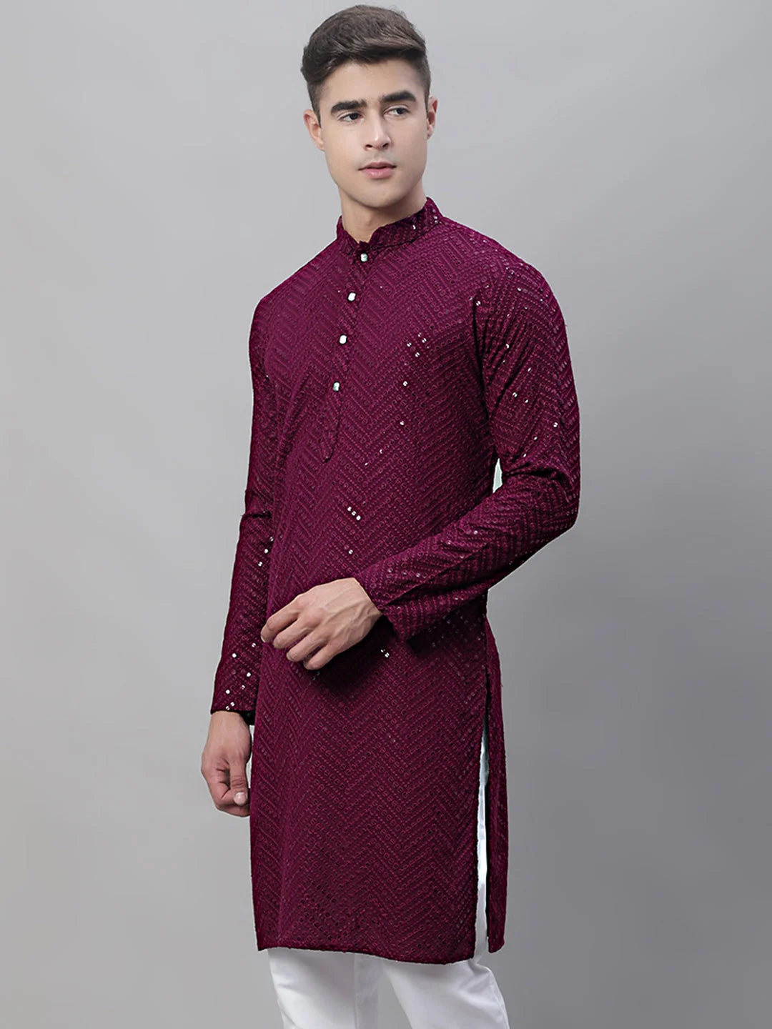 Purple Mens Kurta: Embroidered Indian Kurta for Men