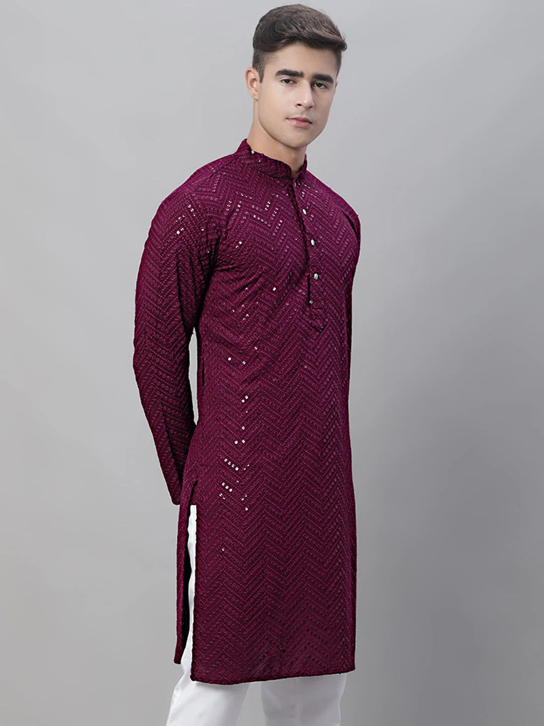 Purple Mens Kurta: Embroidered Indian Kurta for Men
