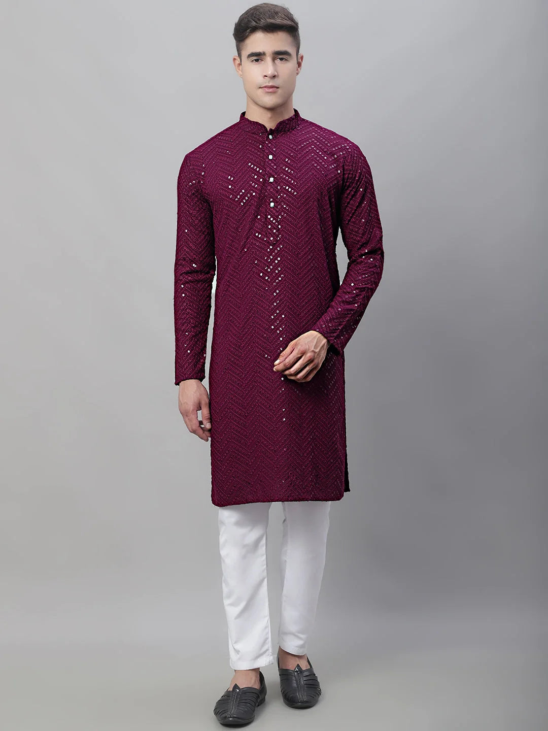 Purple Mens Kurta: Embroidered Indian Kurta for Men