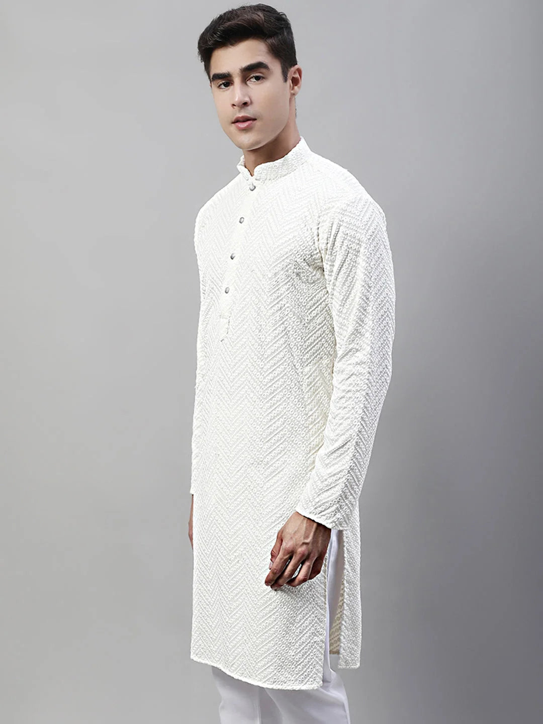White Embroidered Mens Kurta | Indian Kurta for Men Online