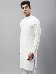 Men White Embroidered Sequinned Kurtas-KO-680