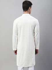 Men White Embroidered Sequinned Kurtas-KO-680