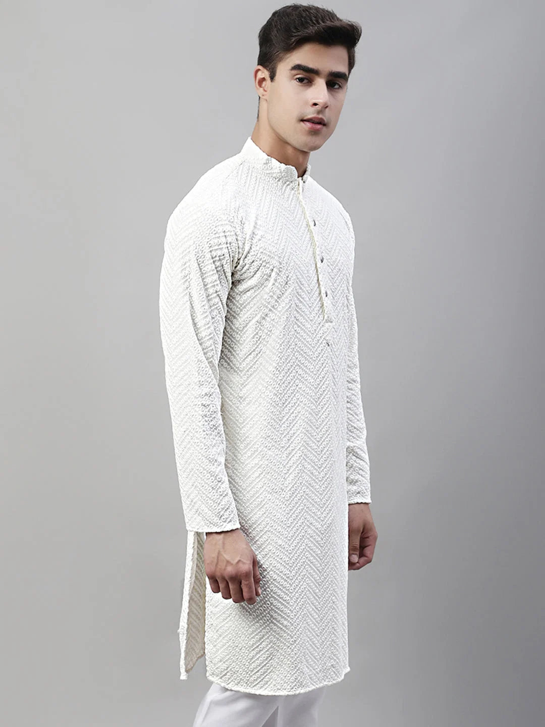White Embroidered Mens Kurta | Indian Kurta for Men Online