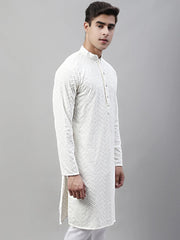 Men White Embroidered Sequinned Kurtas-KO-680