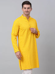 Men Yellow Embroidered Sequinned Kurta