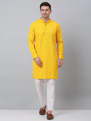 Men Yellow Embroidered Sequinned Kurta