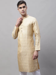 Men Ethnic Beige Woven Design Kurtas-KO-681