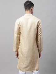 Men Ethnic Beige Woven Design Kurtas-KO-681