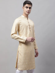 Men Ethnic Beige Woven Design Kurtas-KO-681