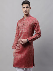 Men Ethnic Maroon Woven Design Kurtas-KO-681