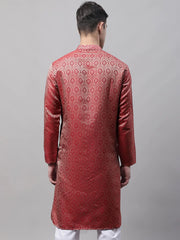 Men Ethnic Maroon Woven Design Kurtas-KO-681