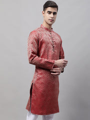 Men Ethnic Maroon Woven Design Kurtas-KO-681