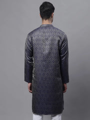 Men Ethnic Navy Blue Woven Design Kurtas-KO-681
