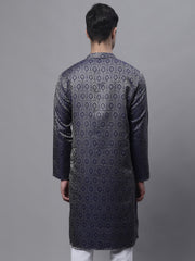 Men Ethnic Navy Blue Woven Design Kurtas-KO-681