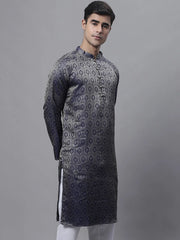 Men Ethnic Navy Blue Woven Design Kurtas-KO-681