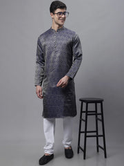 Men Ethnic Navy Blue Woven Design Kurtas-KO-681