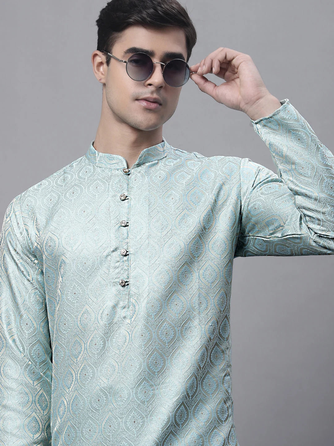 Sky Blue Woven Design Mens Kurta | Indian Kurta for Men