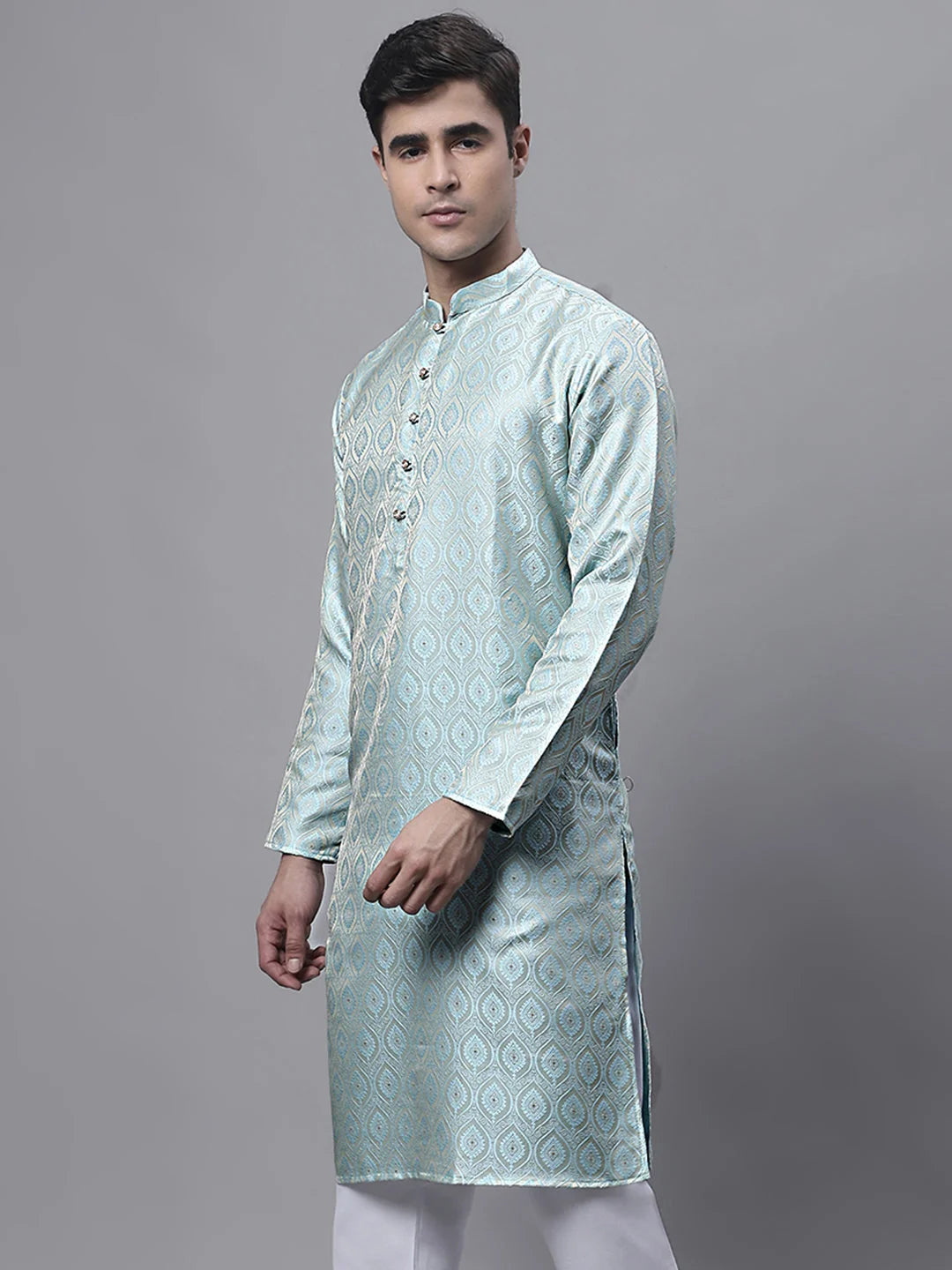 Sky Blue Woven Design Mens Kurta | Indian Kurta for Men