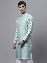 Men Ethnic Sky Blue Woven Design Kurtas-KO-681