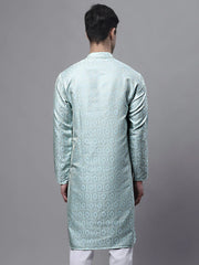 Men Ethnic Sky Blue Woven Design Kurtas-KO-681