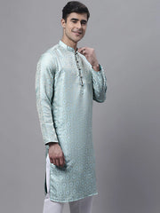 Men Ethnic Sky Blue Woven Design Kurtas-KO-681