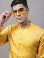 Men Ethnic Yellow Woven Design Kurtas-KO-681