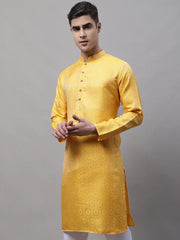 Men Ethnic Yellow Woven Design Kurtas-KO-681