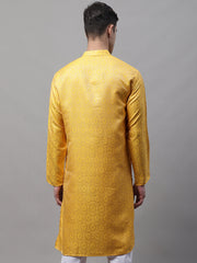 Men Ethnic Yellow Woven Design Kurtas-KO-681
