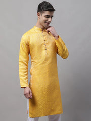 Men Ethnic Yellow Woven Design Kurtas-KO-681