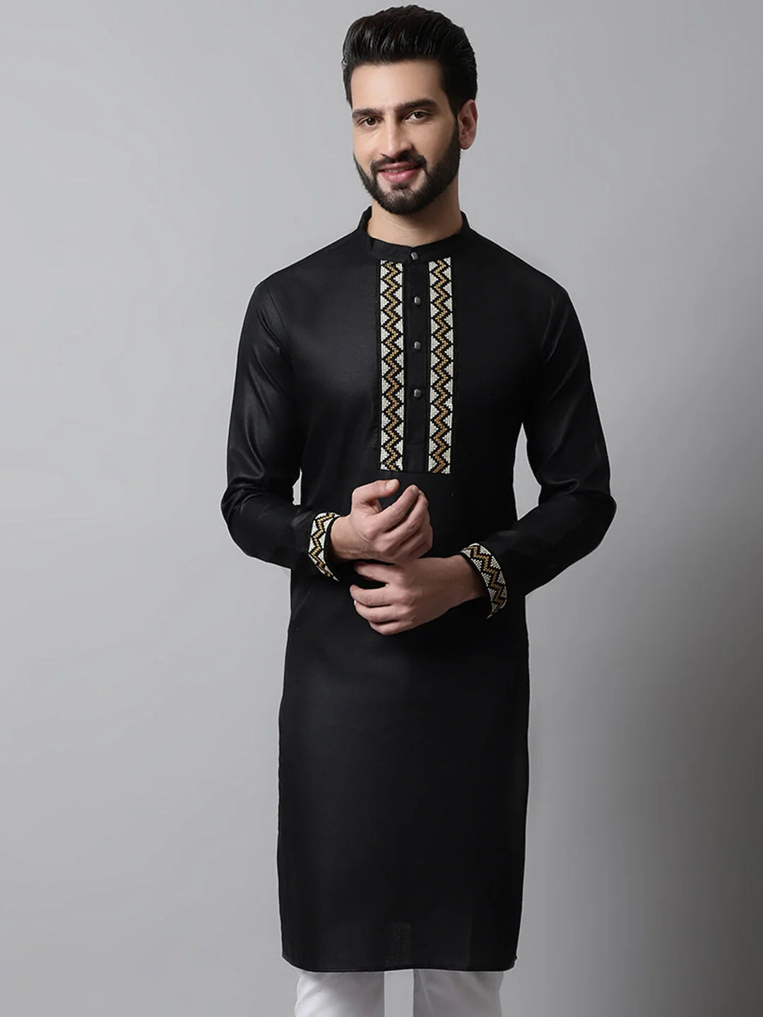 Black Embroidered Men's Kurta - Shop Indian Kurta Online