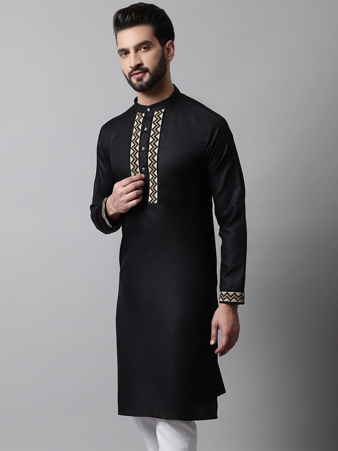 Black Embroidered Men's Kurta - Shop Indian Kurta Online