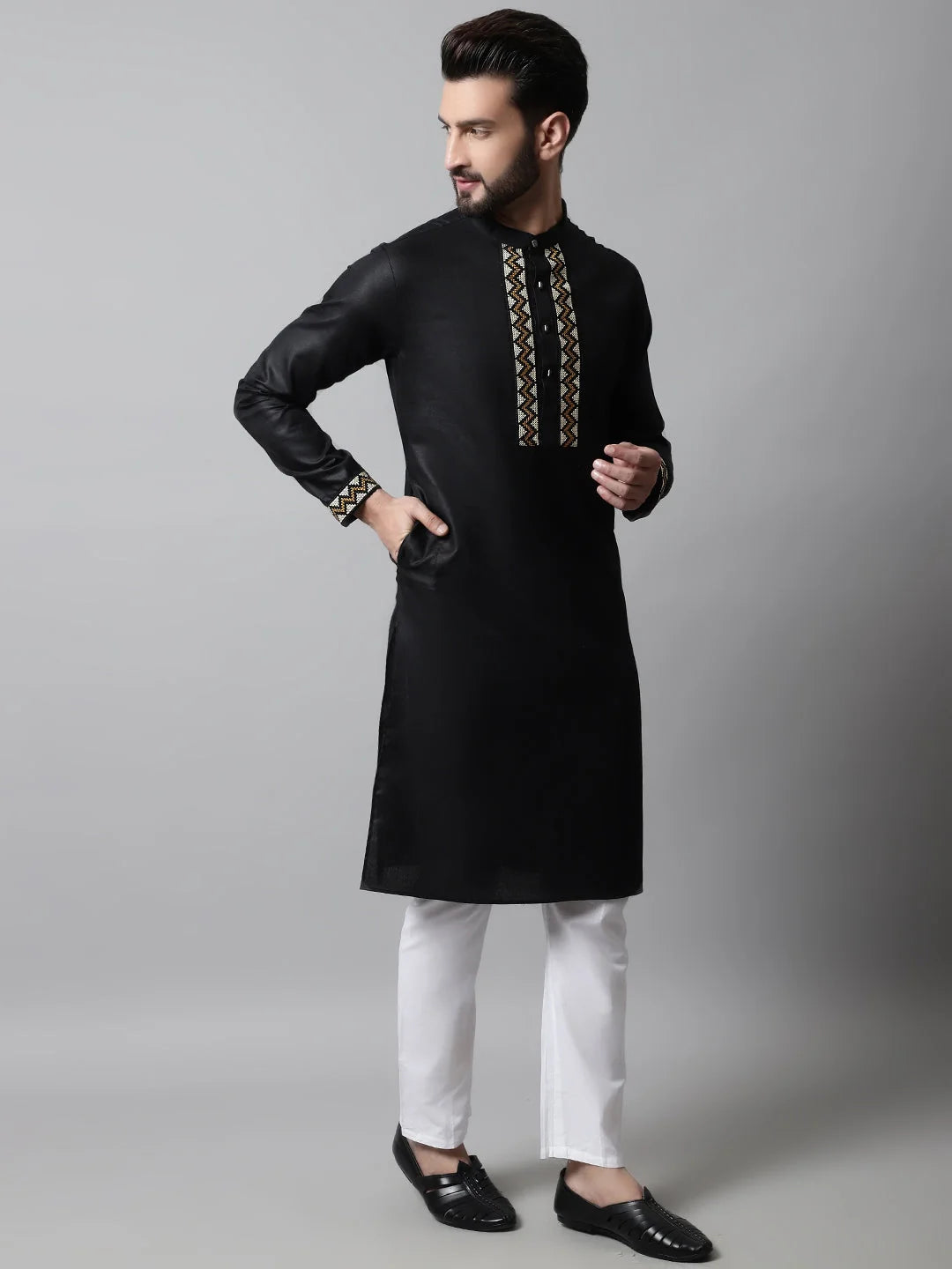 Black Embroidered Men's Kurta - Shop Indian Kurta Online