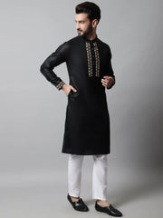 Men Black Embroidered Kurtas ( KO 682Black )-KO-682
