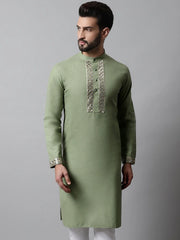 Men Pista Green Embroidered Kurtas ( KO 682Pista )-KO-682