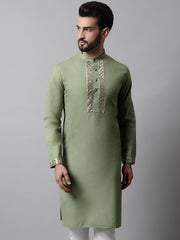 Men Pista Green Embroidered Kurtas ( KO 682Pista )-KO-682