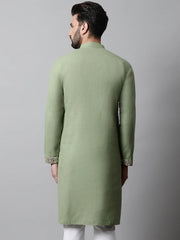 Men Pista Green Embroidered Kurtas ( KO 682Pista )-KO-682