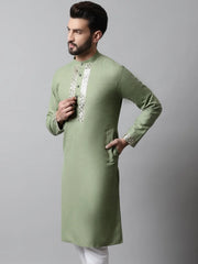 Men Pista Green Embroidered Kurtas ( KO 682Pista )-KO-682