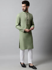 Men Pista Green Embroidered Kurtas ( KO 682Pista )-KO-682