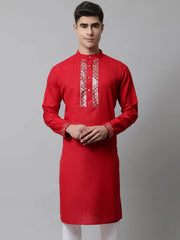 Men Red Embroidered Kurtas ( KO 682Red )-KO-682