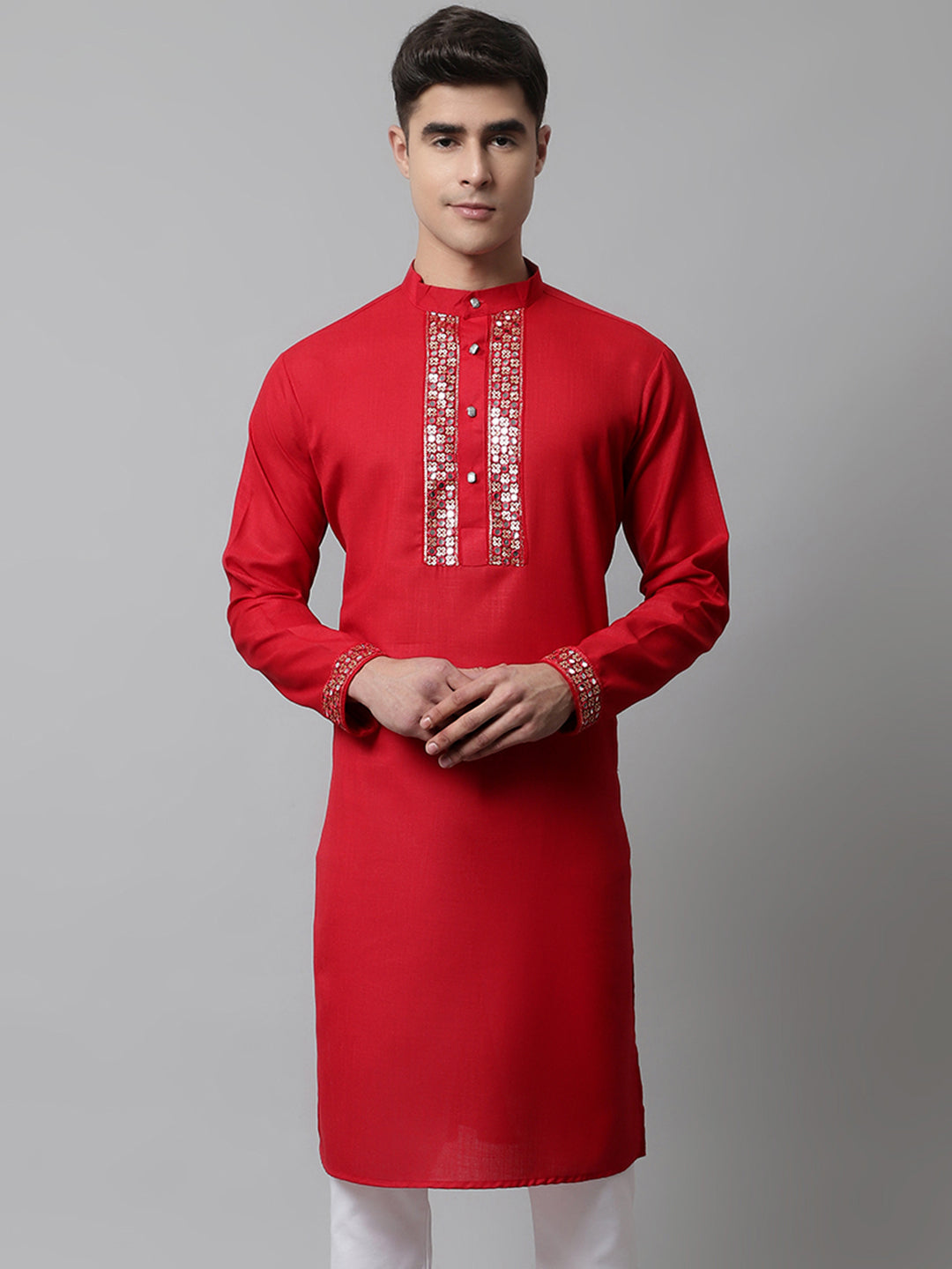 Red Cotton Men's Kurta - Indian Kurta for Men, Wedding Kurta