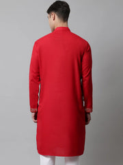 Men Red Embroidered Kurtas ( KO 682Red )-KO-682
