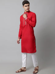 Men Red Embroidered Kurtas ( KO 682Red )-KO-682