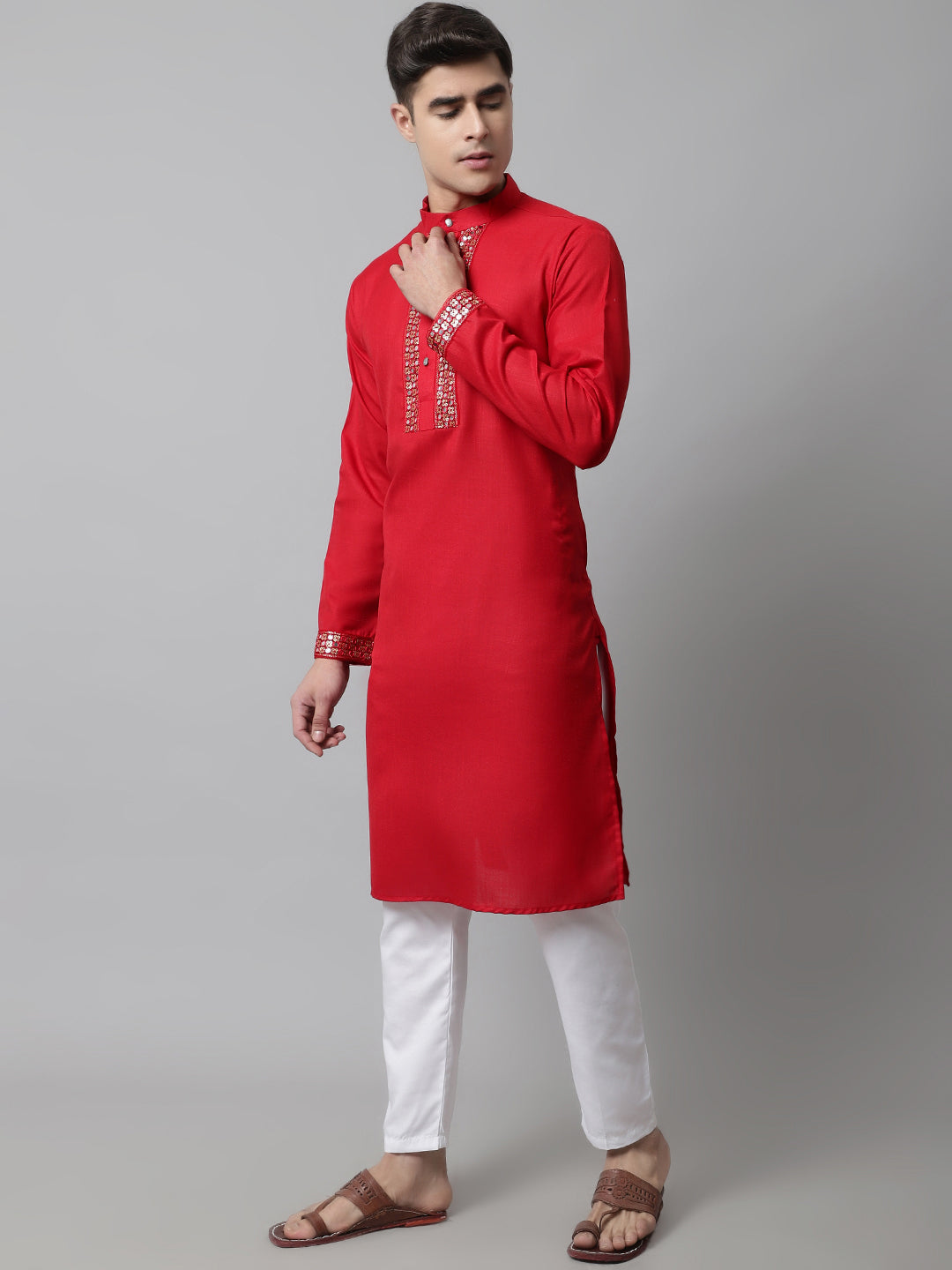 Red Cotton Men's Kurta - Indian Kurta for Men, Wedding Kurta