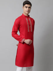 Men Red Embroidered Kurtas ( KO 682Red )-KO-682