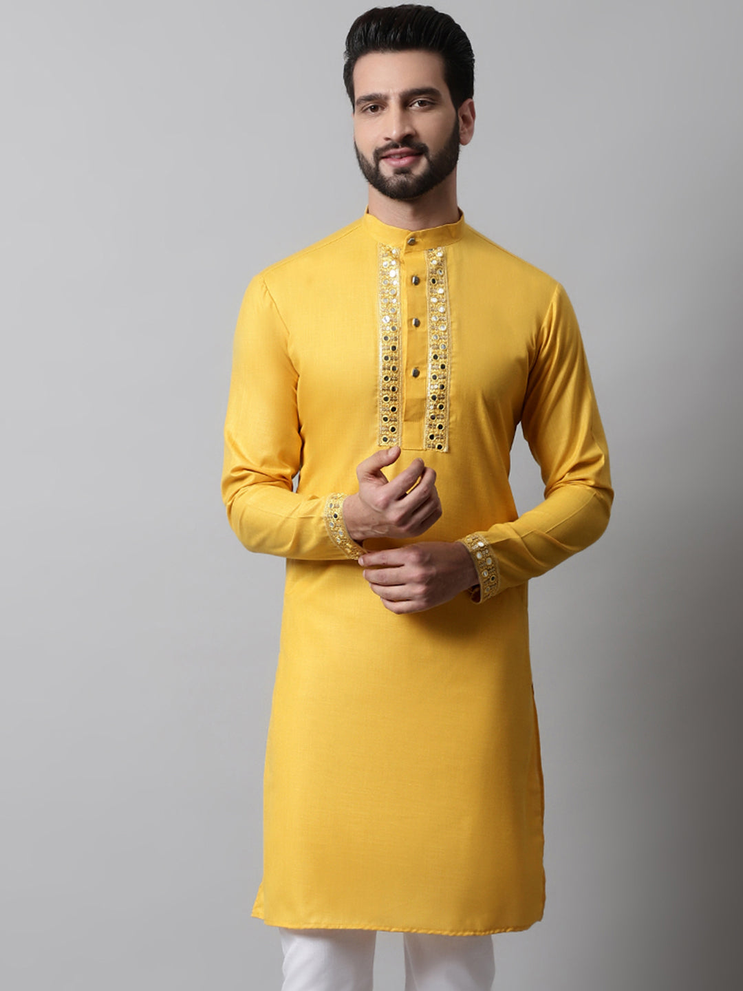 Yellow Embroidered Men's Kurta - Indian Kurta Collection