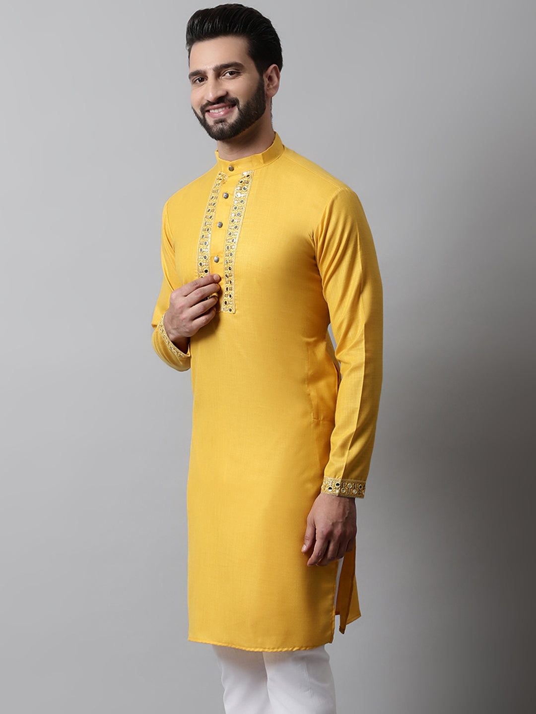 Yellow Embroidered Men's Kurta - Indian Kurta Collection