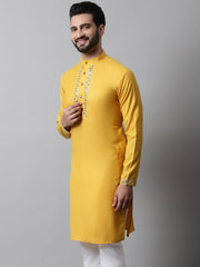 Men Yellow Embroidered Kurtas ( KO 682Yellow )-KO-682