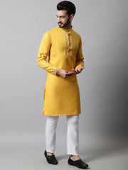 Men Yellow Embroidered Kurtas ( KO 682Yellow )-KO-682