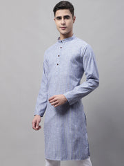 Men Blue and White Striped Kurtas-KO-683