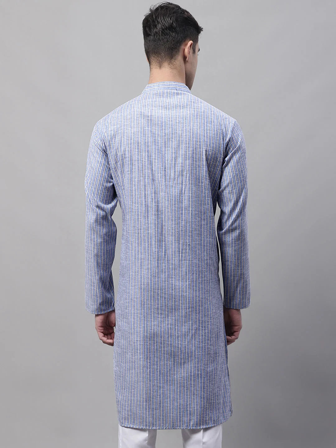 Blue & White Striped Men's Kurta: Casual Indian Kurta